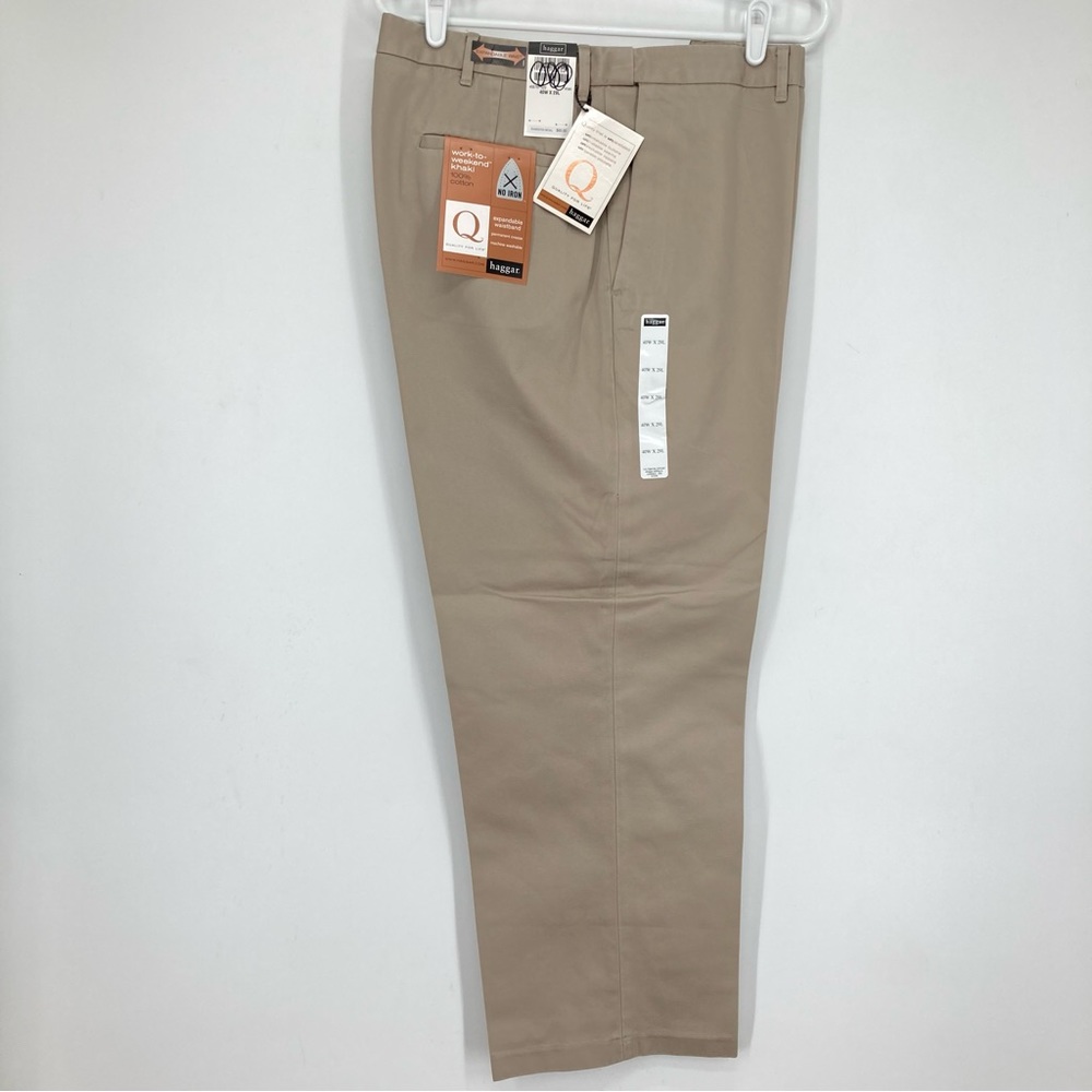 Haggar Expandable Waistband Men’s Khaki Pants Cotton High Rise 11.5in Size 40X29